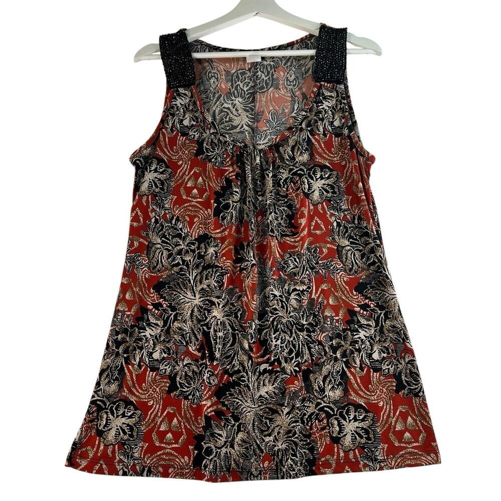 Vintage Y2K 2000's Agenda Large L Top Beaded Tank Woodland Forrest‎ Goblincore